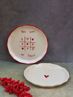 WEAVING HOMES - Beige Heart & You Won My Heart Plates (Pack of 2)