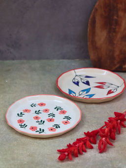 WEAVING HOMES - Beige Set Of 2 -Petals & Poppy Flower Snack Plates (Pack of 2)