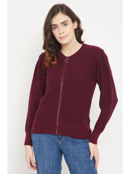 Madame - Women Burgundy Front Open Cardigan