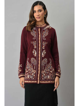 W - Maroon Paisley Printed Short Cardigan