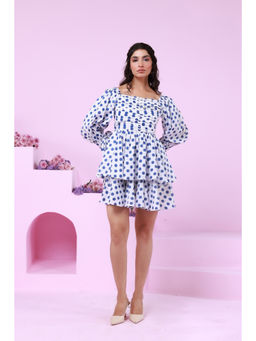 Moonstruck - Blue Polka Dots Double Layered Cotton Dress