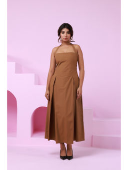Moonstruck - Brown Halter Neck Midi Dress