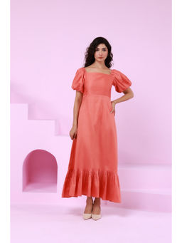 Moonstruck - Orange Ruffle Hem Midi Dress