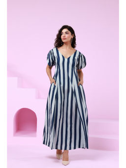 Moonstruck - Blue Stripped V-Neck Maxi Dress