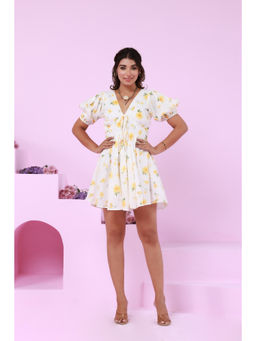 Moonstruck - White Sunflower Print Fit & Flare Short Dress