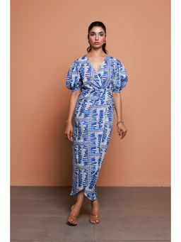 Moonstruck - Blue Printed Drape Midi Dress