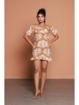 Moonstruck - Beige Tree Print Full Body Fit Short Dress