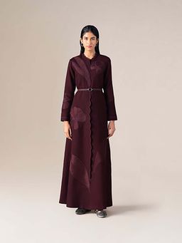 AMPM - Women Burgundy Wool Winter Coat with Belt