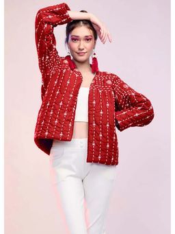 That Romeo - Svea - Hand Quilted Katha Embroidered Jacket In Red