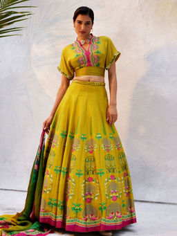 Basil Leaf - Ochre Yellow Lehenga with Blouse and Dupatta (Set of 3)