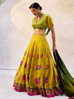 Basil Leaf - Ochre Yellow Lehenga with Blouse and Dupatta (Set of 3)
