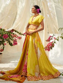 Basil Leaf - Yellow Lehenga with Blouse and Dupatta (Set of 3)