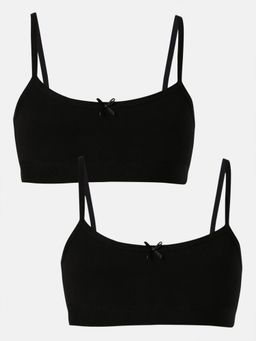 mackly - Girls Solid Black Beginners Bra (Pack of 2)