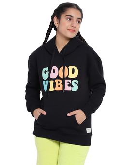 Lil Tomatoes - Girls Printed Cotton Fleece Hoodies Black