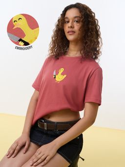The Souled Store - TSS Originals: Angry Ducky Women Pink Printed Relaxed T-Shirt