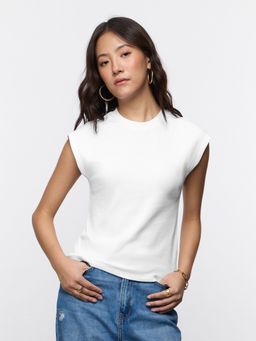 The Souled Store - Essential Solids: Cloud White Women Knit Top