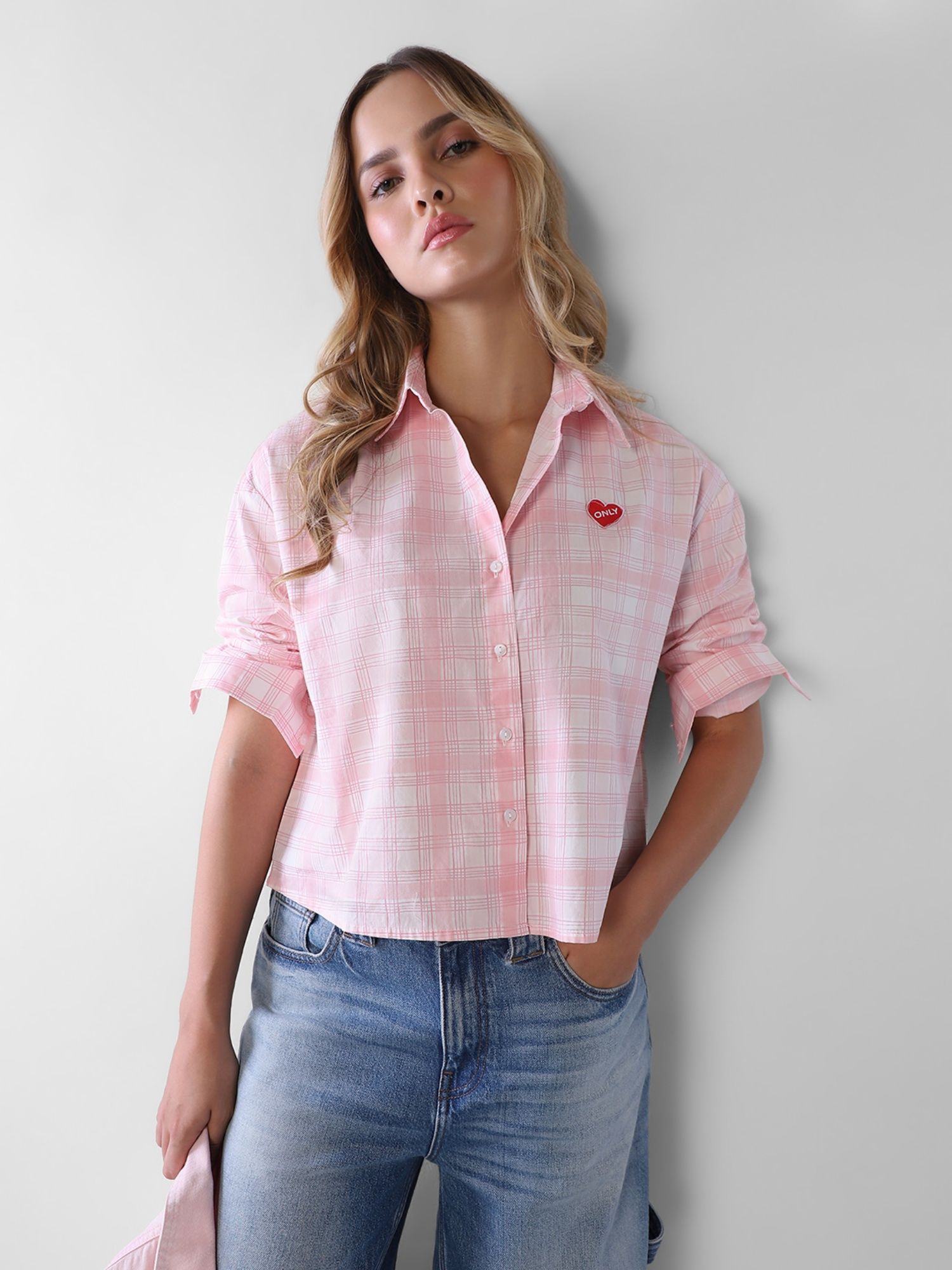 only Women Checked Regular Fit Pink Shirt-picture-10