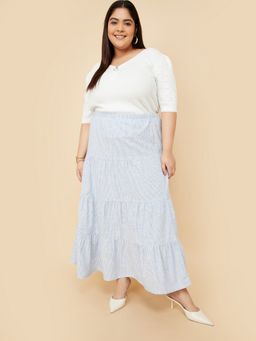 max - Women Blue Striped Tiered Skirt
