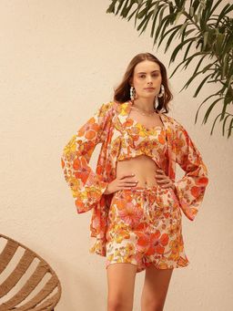 STREET 9 - Orange Printed Top and Short with Shrug