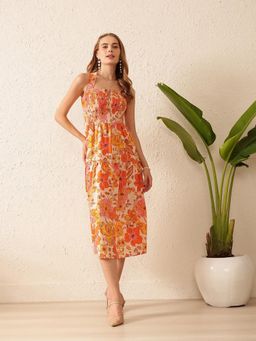 STREET 9 - Orange Floral Midi Dress