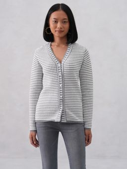 CRIMSOUNE CLUB - Women's Grey Jacquard V-Neck Cardigan