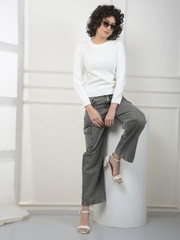 CRIMSOUNE CLUB - Women's Crew Neck White Sweater