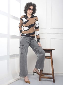 CRIMSOUNE CLUB - Women's Jacquard Brown Sweater