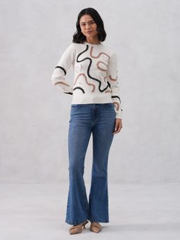 CRIMSOUNE CLUB - Women's Off White Embroidered Sweater