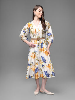Kazo - Shalom Beige Midi Dress with Belt