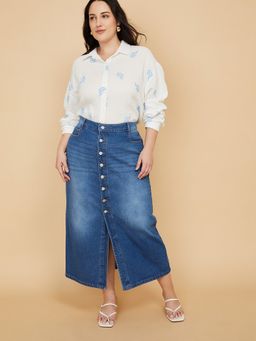 max - Women Washed Blue Denim Skirt