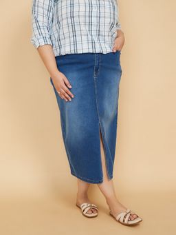 max - Women Washed Blue Denim Skirt