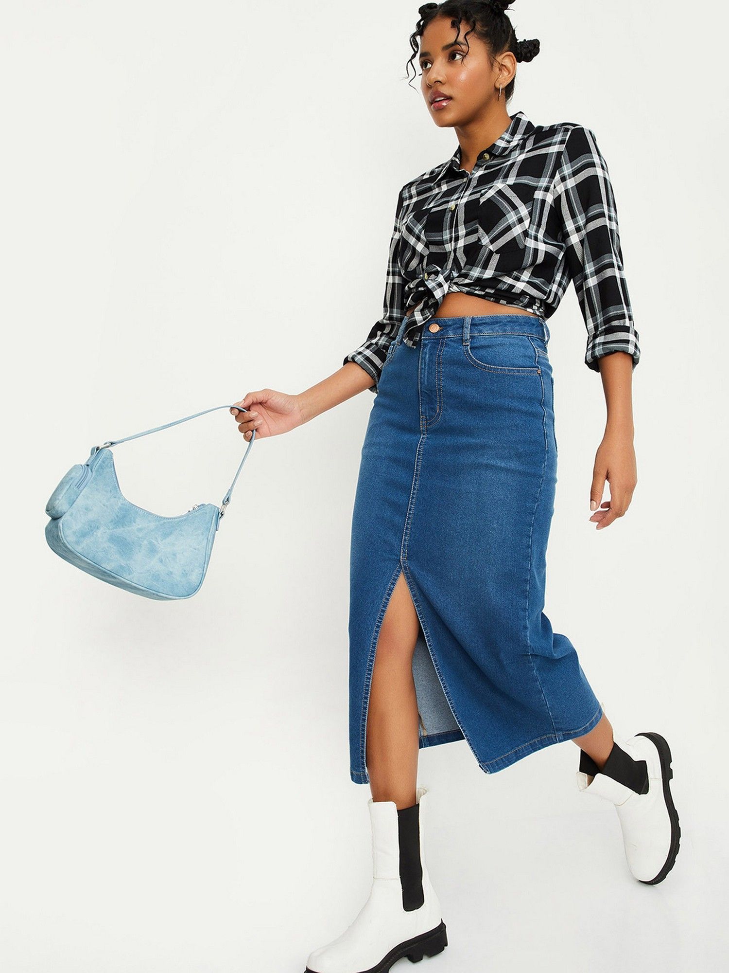 max Women Blue Washed Pencil Skirt-picture-41