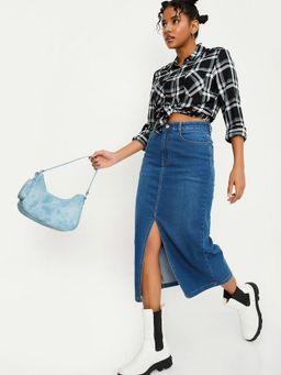 max - Women Blue Washed Pencil Skirt