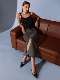 STREET 9 - Women Grey Long Denim Skirt
