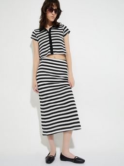 max - Women White Knit Striped Pencil Skirt