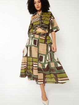 max - Women Green Printed A-line Midi Skirt