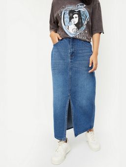max - Women Blue Washed Denim Skirt
