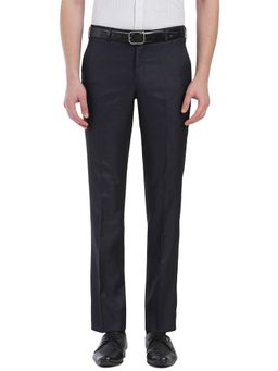 JB Studio - Men Solid Wine Blue Terry Rayon Slim Fit Formal Trouser