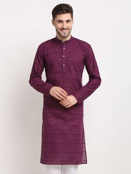 Jompers - Men Ethnic Embroidered Pure Cotton Kurta in Purple