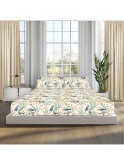 SLEEPSIA - Multi-Color Lounge Queen Size Fall Birds Bedsheet with 2 Pillow Covers