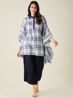 The Kaftan Company - White And Blue Checks Lounge Set