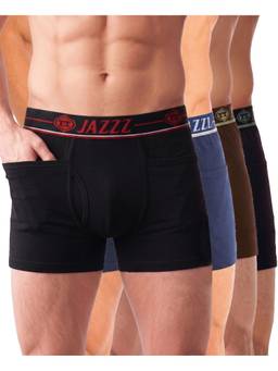 T.T. - Men’S 100% Cotton with Outer Pocket Multicolor Trunk (Pack of 4)