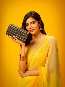 Zouk - White & Grey Color Printed Fancy Clutch for Women