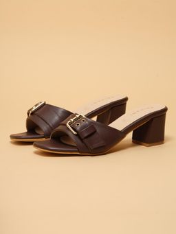 ERIDANI - Leona Buckle Brown Block Heels