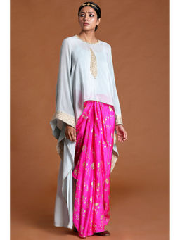 Masaba - Hot Pink Periwinkle Drape Skirt Set (Set of 3)