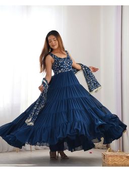 FAST FASHIONS - Blue Embroidered Layered Anarkali Kurta and Pant with Dupatta