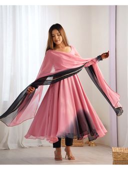 FAST FASHIONS - Peach Ombre Printed Anarkali Kurta and Pant with Dupatta