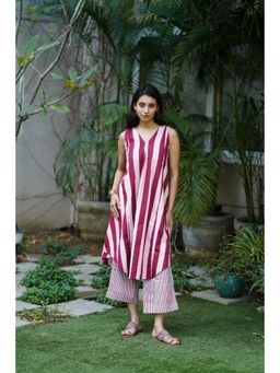 The Quince Life - Rose Wine Stripes Asymmetrical Kurta with Pant