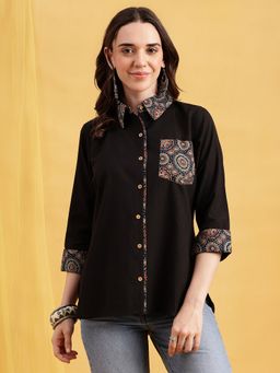 Vbuyz - Black Solid Straight Cotton Flex Top