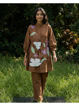 KALALOOM - Reshna Brown Embroidered Jacket Co-Ord Set